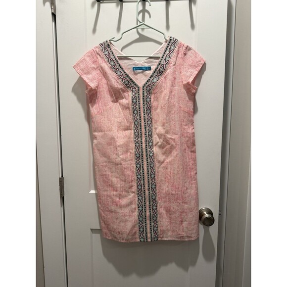 Tori Richard Women’s Dress Size 2 Pink Resort Embroidered V-Neck Hawaiian - Picture 1 of 4